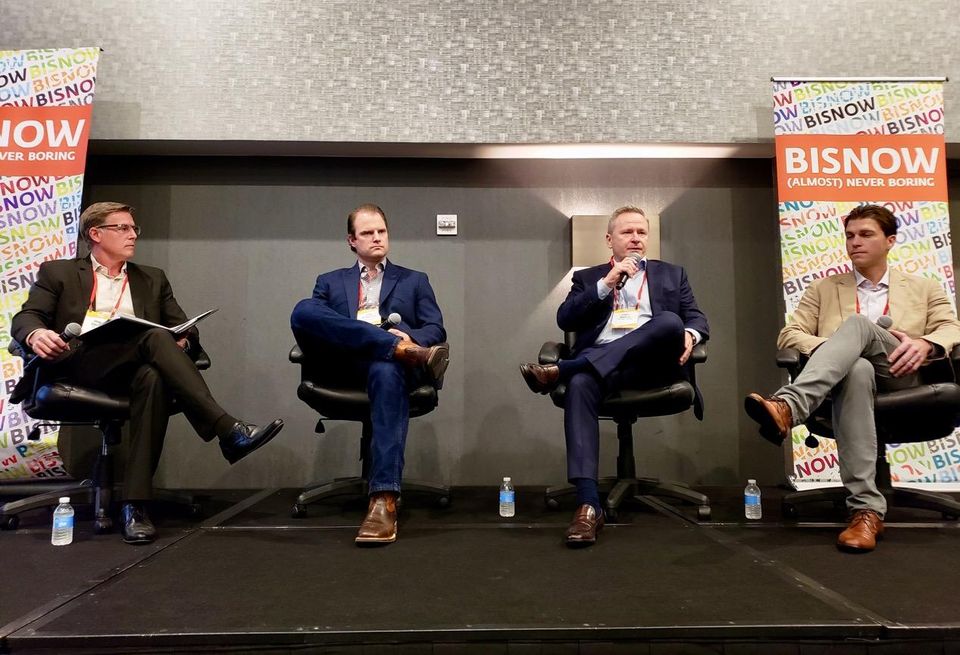 BNBuilders James Awford, Frontier Real Estate Development Dan Almquist, The Irvine Co. Chris Marsh and Raintree Partners Jason Check at Bisnow's Orange County Construction and Development event Feb. 12 at the Irvine Marriott in Irvine.