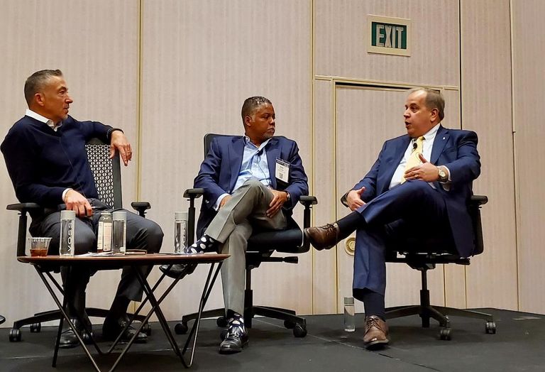 Soul Community Planet CEO Ken Cruse, Integrated Capital Managing Partner Kenneth Fearn and G6 Hospitality Vice President of Franchise Development Jeff Stephenson discuss opportunity zones at the Americas Lodging Investment Summit at the JW Marriott in downtown Los Angeles.