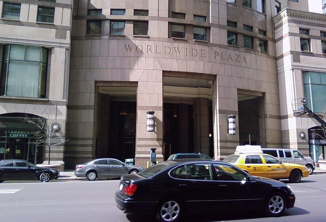 Worldwide Plaza, at 825 Eighth Ave., a distressed Midtown trophy office, where CMBS lenders have entered fray as some of Manhattan's biggest CRE players vie for ownership.
