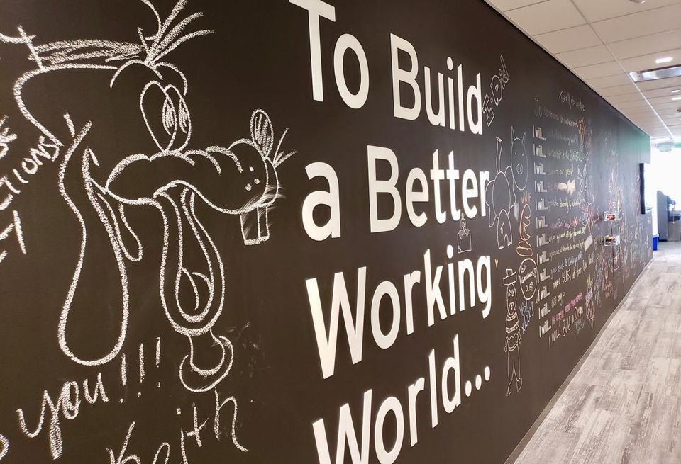 A community wall inside EY's newly revamped office in downtown Los Angeles
