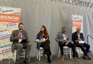 Photo of panelists participating in Bisnow Denver's first state of the aerospace industry event. 
