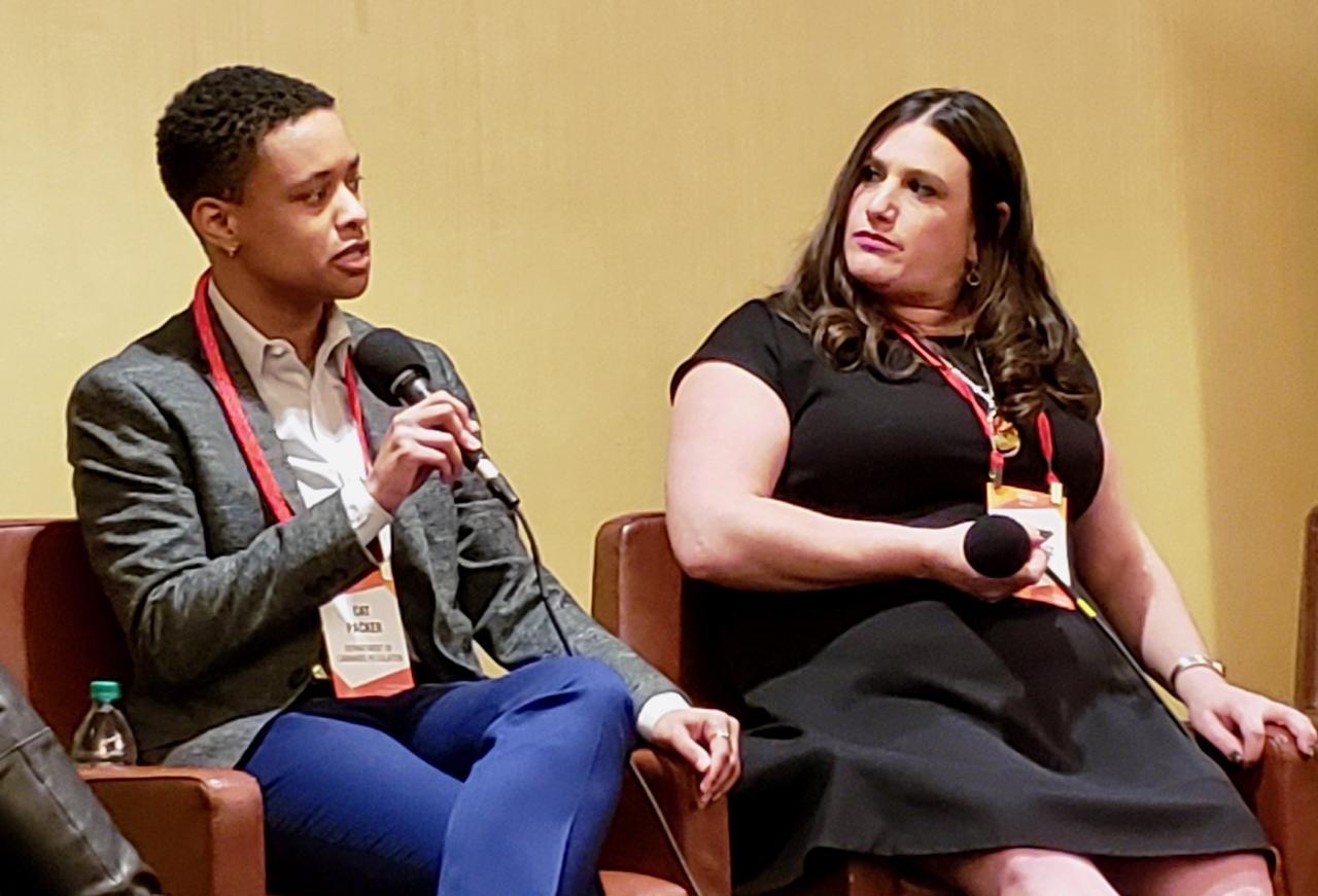 The Los Angeles Department of Cannabis Regulation Executive Director Cat Packer and CannaRegs CEO & Founder Amanda Ostrowitz at Bisnow's Future of Cannabis Los Angeles event at the L.A. Grand Hotel in downtown Los Angeles.