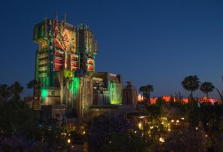 Guardians of the Galaxy-Mission: BREAKOUT!  The exterior of The Collectors Fortress shimmers as night falls at Disney California Adventure Park. The Guardians of the GalaxyMission: BREAKOUT!