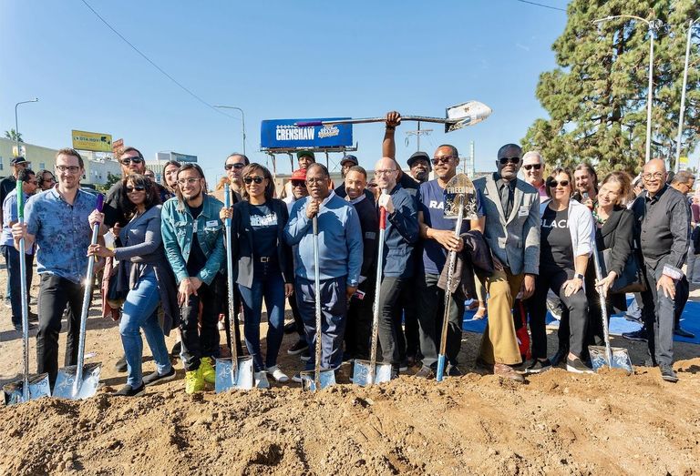 Los Angeles City officials along with the Perkins and Will team celebrate the groundbreaking ceremony of Destination Crenshaw