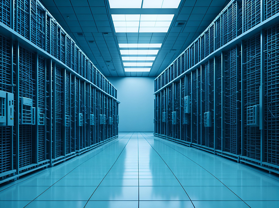 server racks in a data center hall