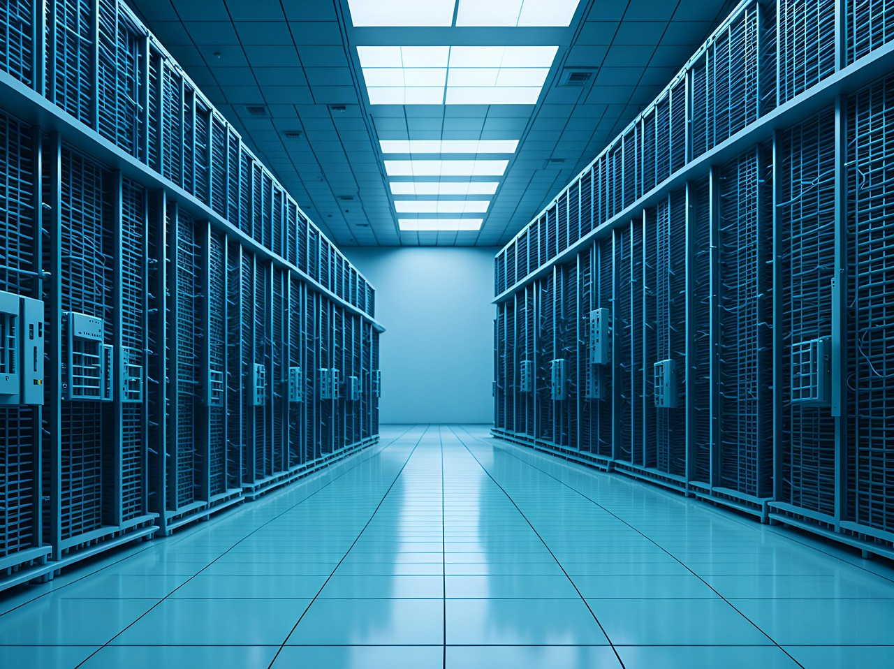 server racks in a data center hall