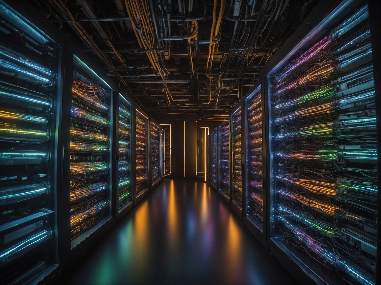 server rack in a data center 