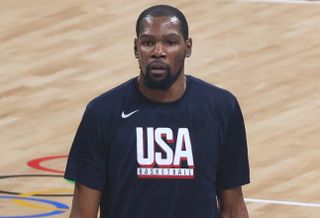 Kevin Durant playing for Team USA at the 2024 Olympics. 