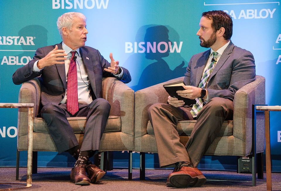 Energy Secretary Chris Wright and Bisnow Deputy Managing Editor Ethan Rothstein on Thursday at DICE National