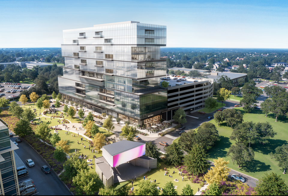 Rendering of The Terraces Hall Park office tower.