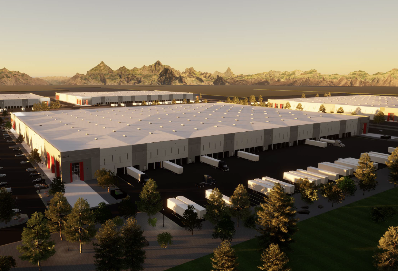 A rendering of the Lakeview Commerce Center building.