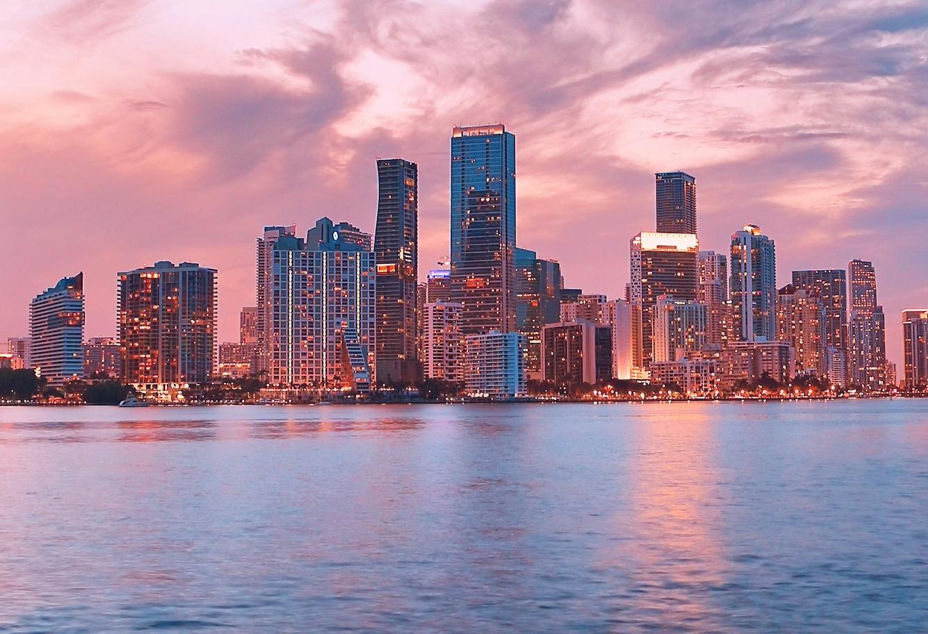 Miami Skyline Sunset Water