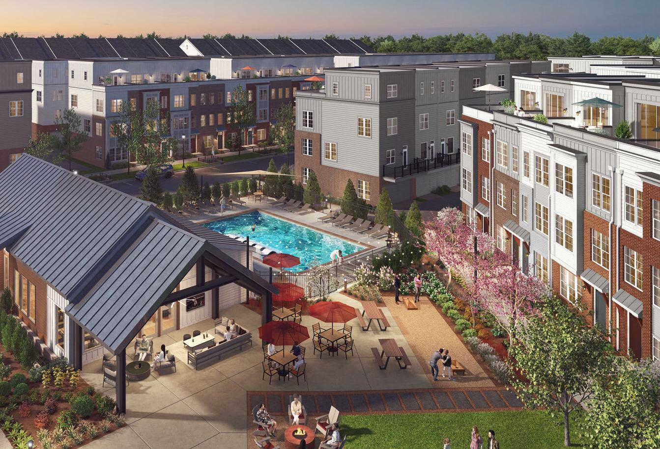 A rendering of EYA's 370 townhome and condominium development in Rockville, planned to start delivering in 2024.