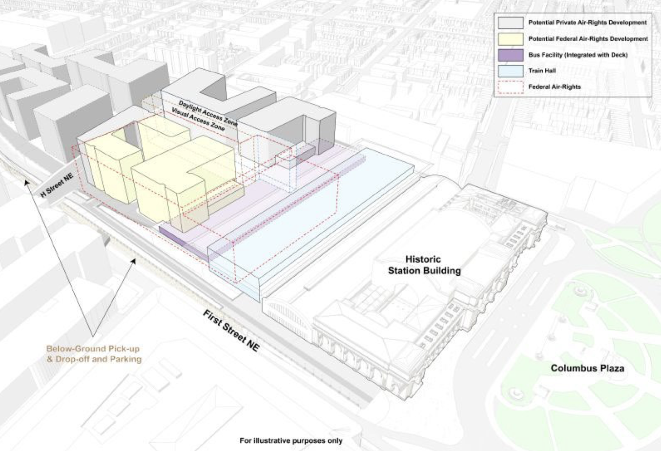 A rendering of the Federal Railroad Administration's selected plan for redeveloping Union Station.