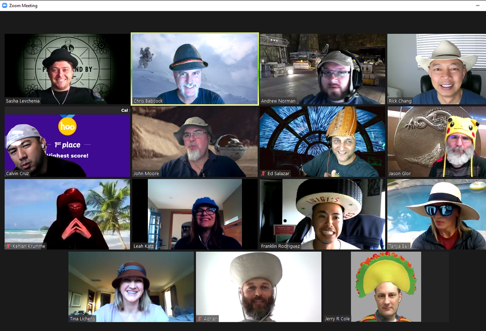 The Lightbox team having a hat-py hour meeting