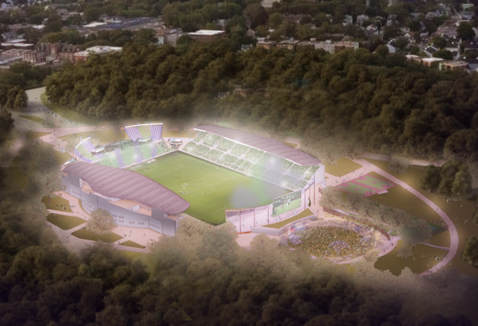 A rendering of the rehabilitated George Robert White Schoolboy Stadium in Franklin Park.