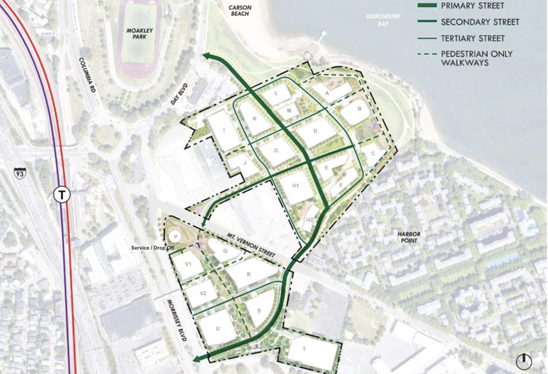 A map of the Dorchester Bay City development from the Feb. 17, 2022 meeting about the proposal.