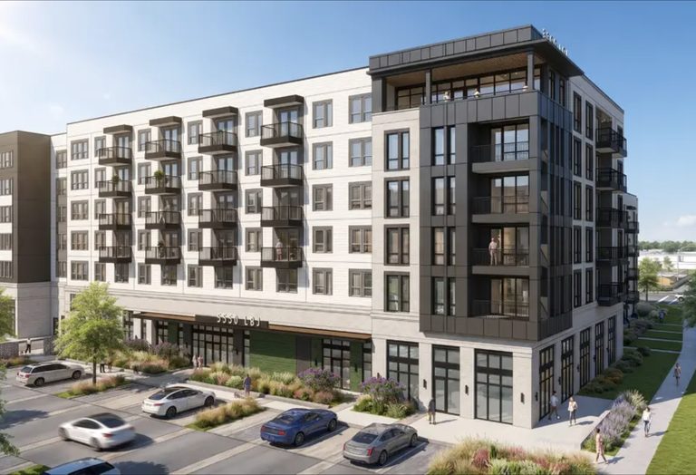 Rendering of the 435-unit community to be built at 5550 Lyndon B. Johnson Freeway in Dallas.