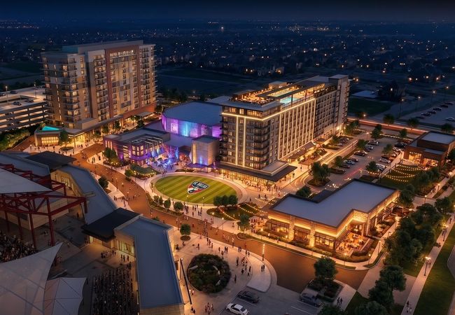 Rendering of the planned mixed-use district to be built next to Toyota Stadium in Frisco.