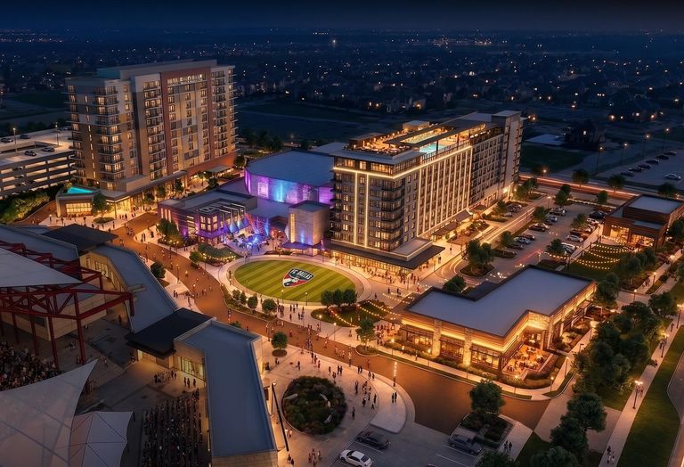 Rendering of the planned mixed-use district to be built next to Toyota Stadium in Frisco.