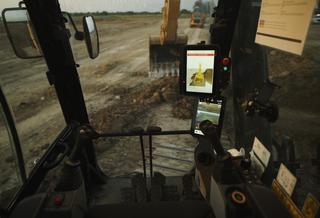 The view from the cab of a construction vehicle using Bedrock Robotics' technology.