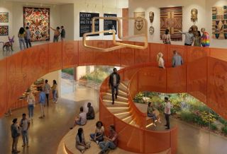 A rendering of the lobby and gallery levels at the Transform 1012 Center for Arts and Community Healing.