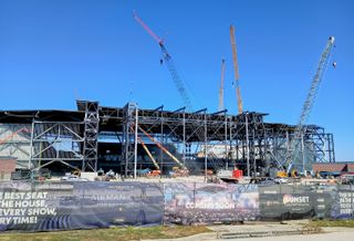 Construction of the Sunset Amphitheater at the corner of U.S. Highway 75 and State Highway 121 in McKinney