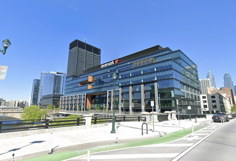 Office building with Aramark logo