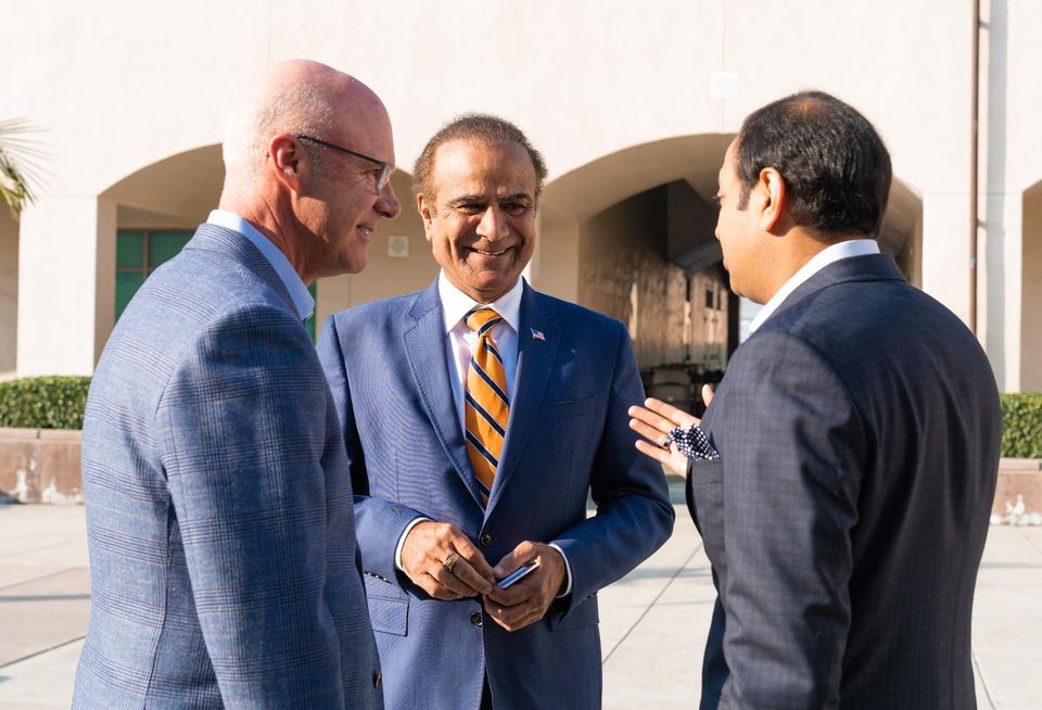 Visit Anaheim President and CEO Jay Burress with Anaheim Mayor Harry Sidhu and Prospera Hotels President and CEO Ajesh Patel