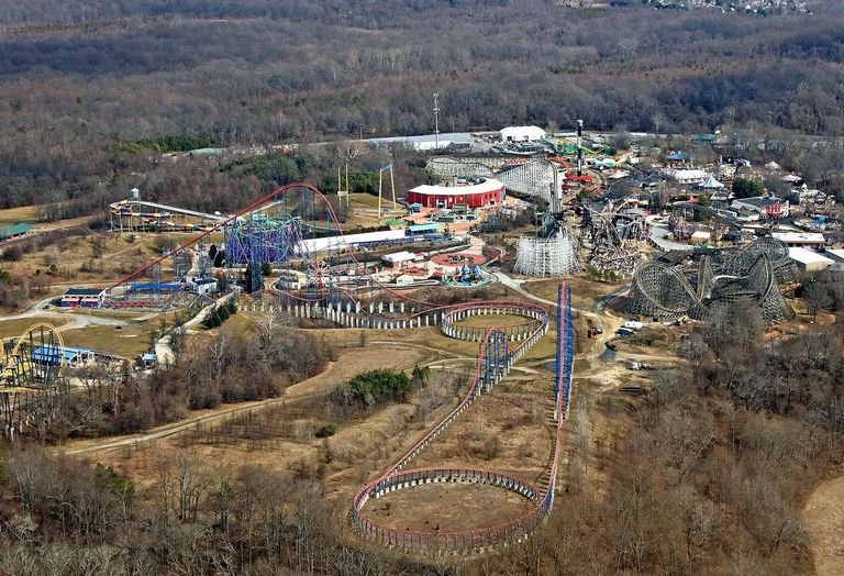 An aerial view of Six Flags America in Upper Marlboro, Maryland. 