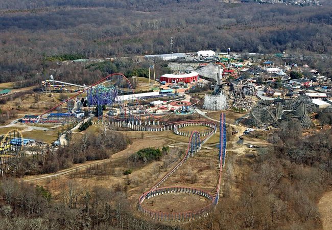 An aerial view of Six Flags America in Upper Marlboro, Maryland. 