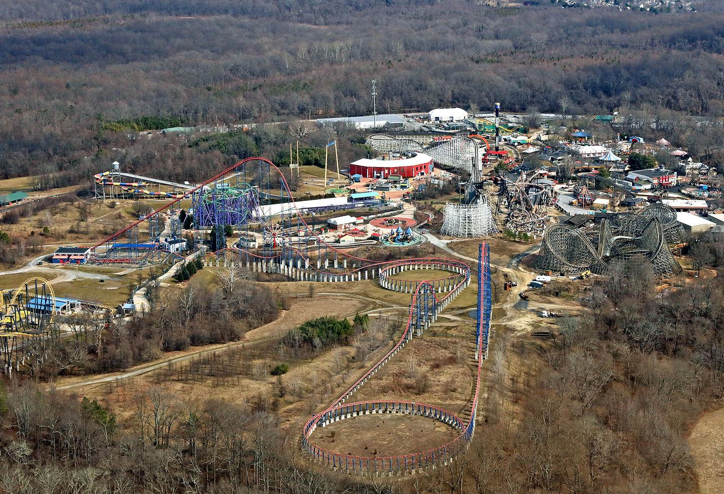 An aerial view of Six Flags America in Upper Marlboro, Maryland. 