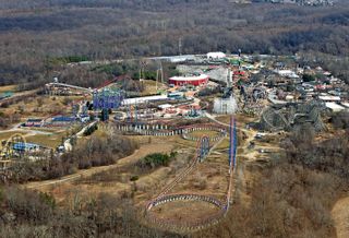 An aerial view of Six Flags America in Upper Marlboro, Maryland. 