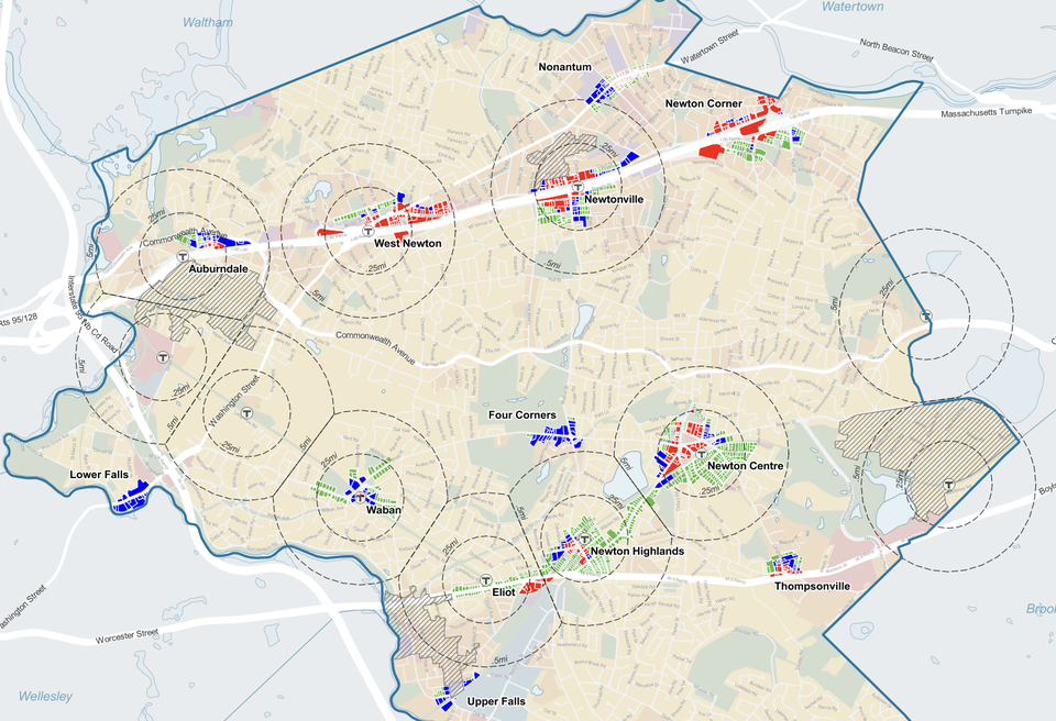 The city's current Village Center Overlay District map.