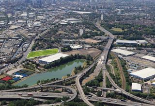 The Birmingham Advanced Manufacturing Hub, in green, next to the famous Spaghetti Junction