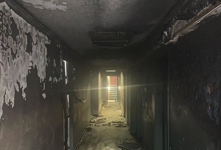 The hallway of a Manhattan building following a fire caused by lithium ion batteries.