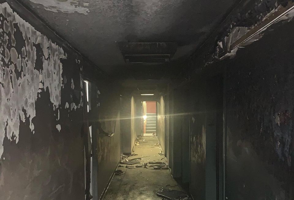 The hallway of a Manhattan building following a fire caused by lithium ion batteries.