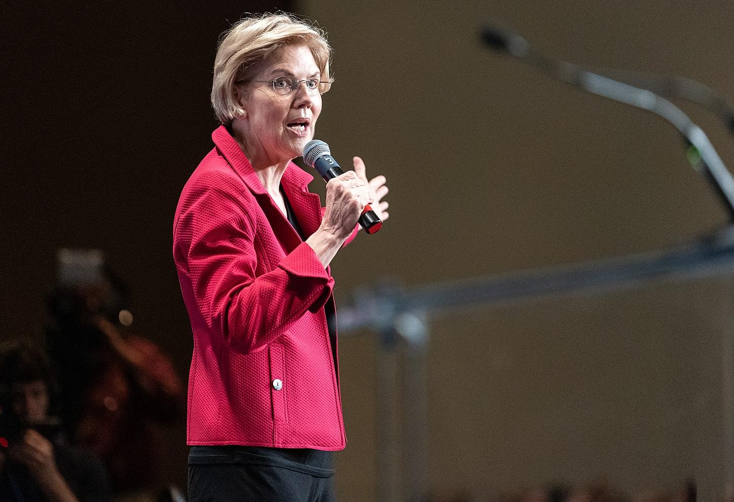 Sen. Elizabeth Warren speaking at a Democratic Party event in Iowa on April 20, 2019.