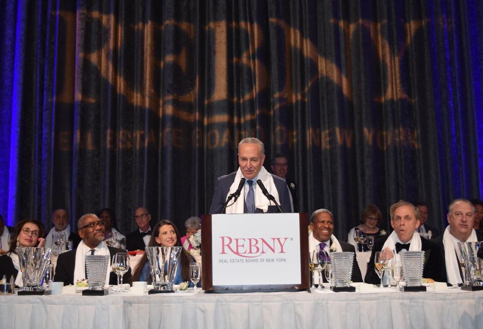 Senate Minority Leader Chuck Schumer speaks at the 124th REBNY banquet Jan. 16, 2020