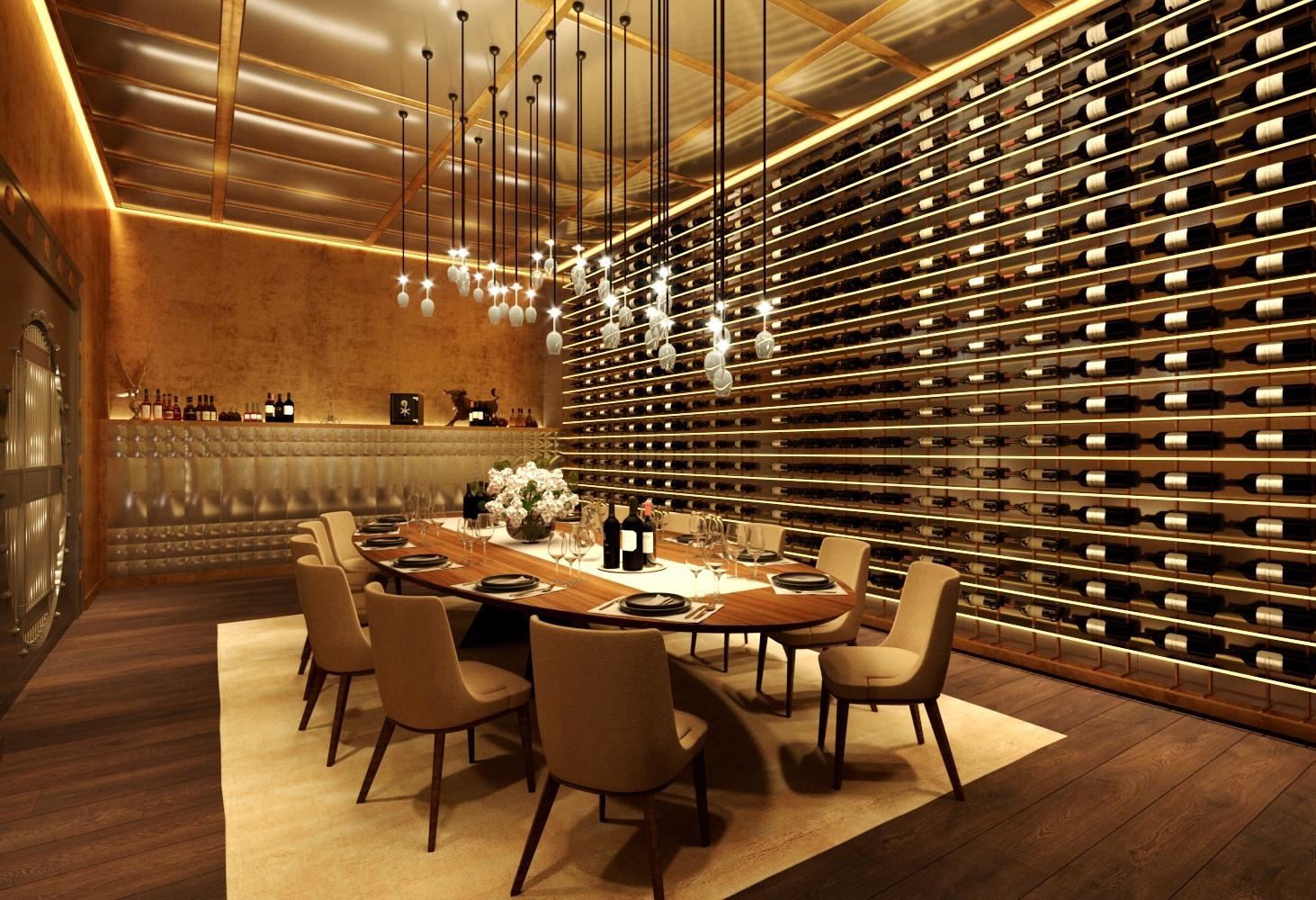 A private dining room built into the bank's former vault. 699 Fourteenth Lincoln Property Vault Dining