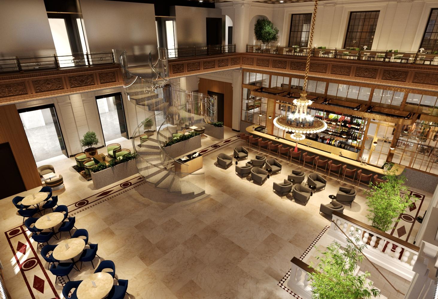 The renovated second-floor interior is being considered as a location for multiple restaurant concepts.