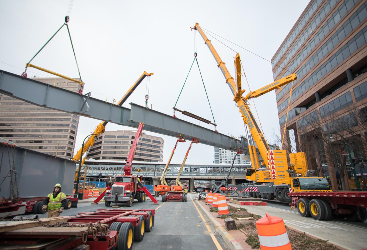 Construction on the Purple Line tracks at the Silver Spring Transit Center.