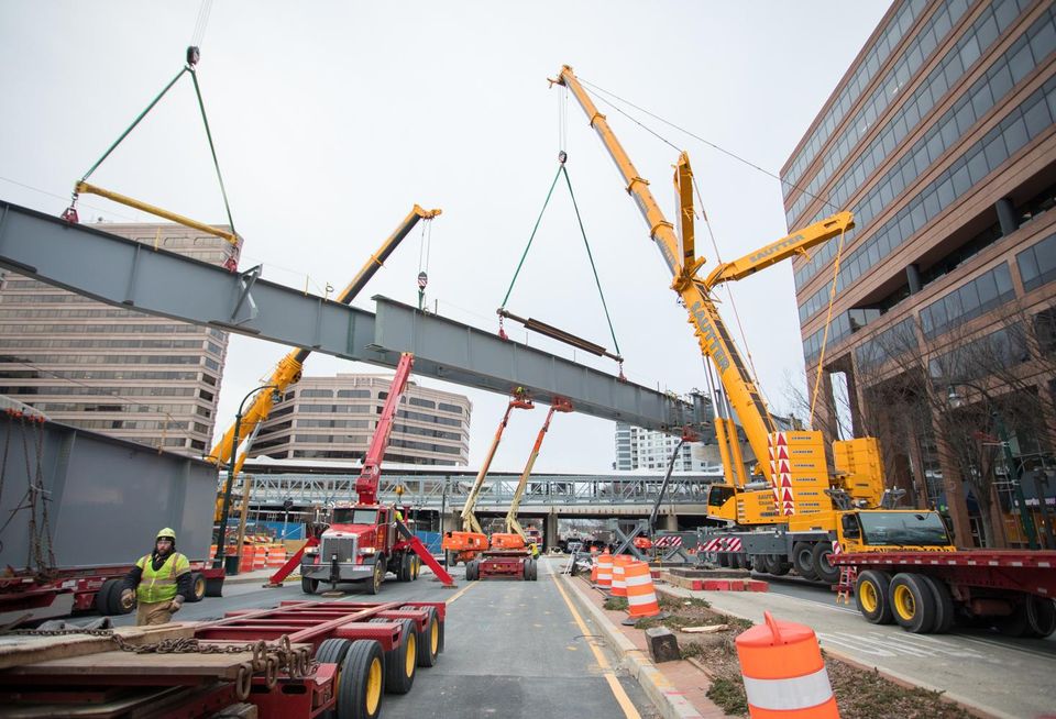 Construction on the Purple Line tracks at the Silver Spring Transit Center.