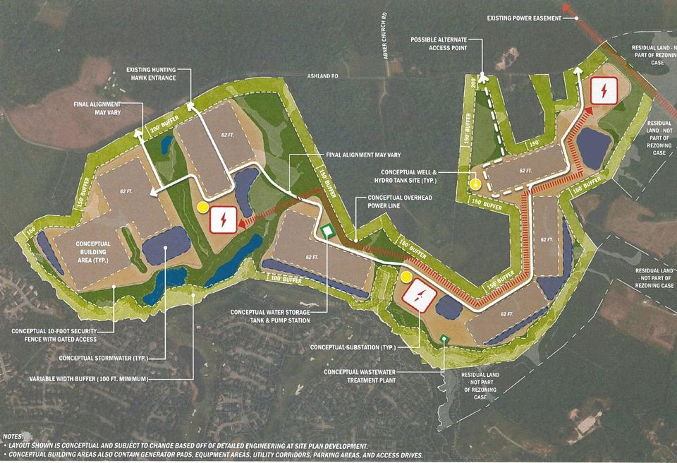 A site plan of HHHunt's proposed 10-building data center campus near Richmond. 