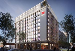 Rendering of BLVD Hospitality and citizenM's modular hotel 11-story, 315-room hotel in downtown Los Angeles
