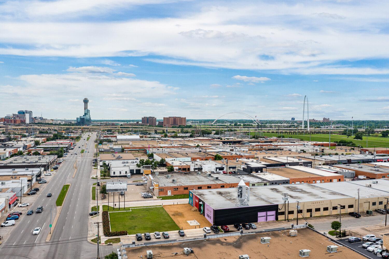 aerial of commercial buildings