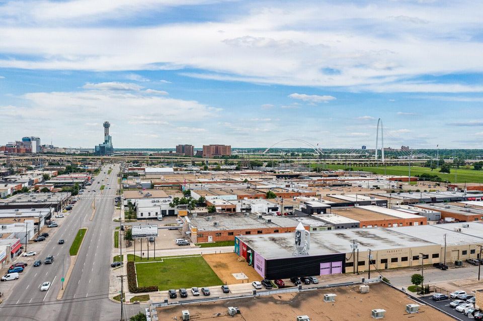 aerial of commercial buildings