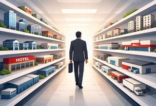 Businessman grocery aisle of buildings 