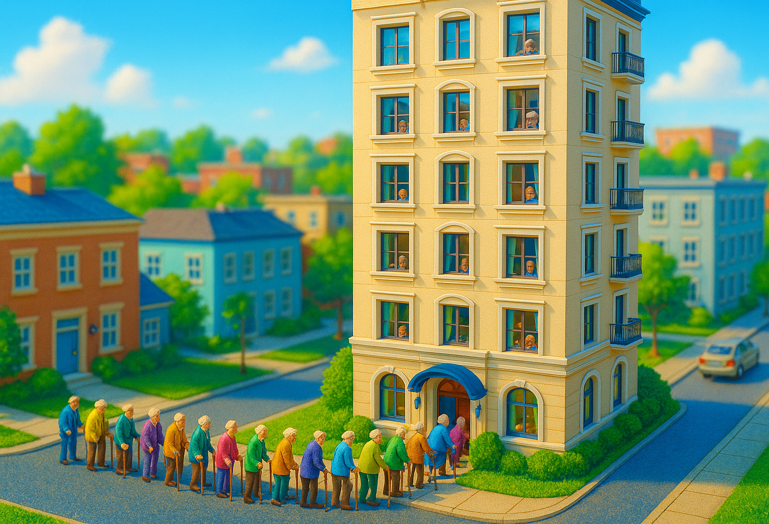 Senior Housing Seniors Lined Up