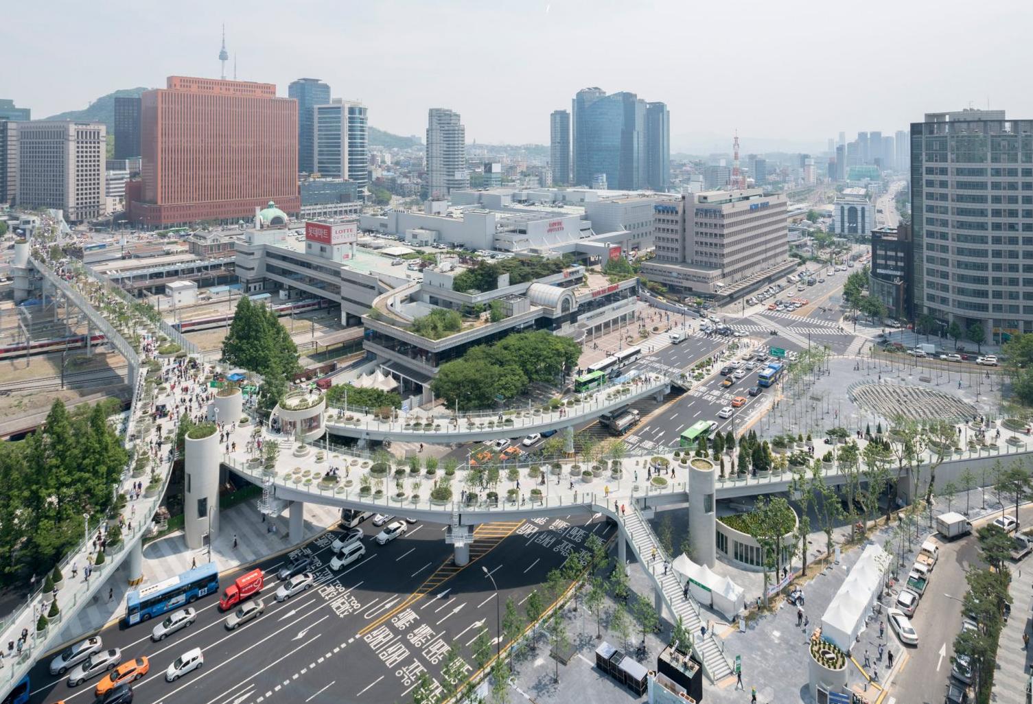 Dutch studio MVRDV has converted a former overpass into a plant-covered walkway in Seoul, which follows a kilometre-long route above the traffic.